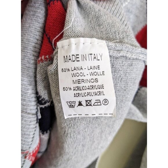 Lorenzo Magni Mens Wool Blend Sweater Large Gray V Neck Argyle Made In Italy - Picture 5 of 5